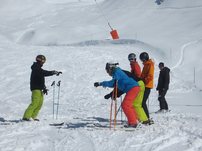 ski instructor training, practice lesson, BASI level 2, Verbier