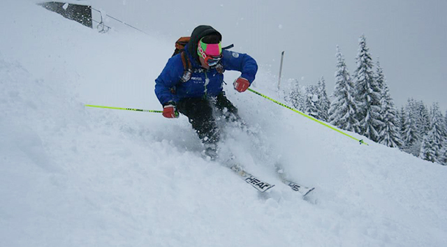 BASS Morzine & Les Gets, Morzine, skier in powder, fresh snow, France, Peak Leaders, ski instructor course