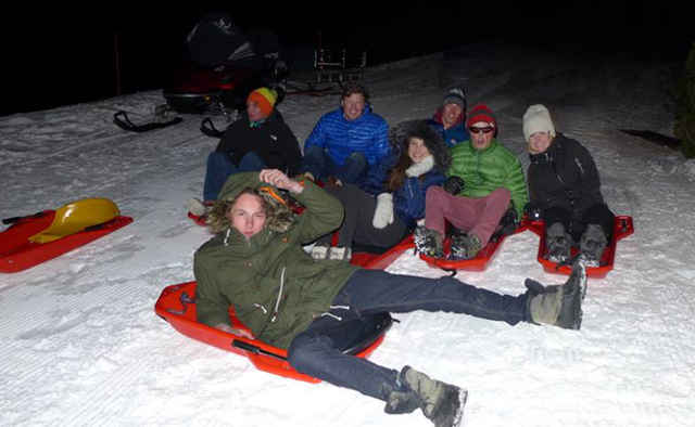 sledging, tobogganing Verbier, Death Race 2000, Peak Leaders ski instructor course Verbier, fun times, sledge race, gap year