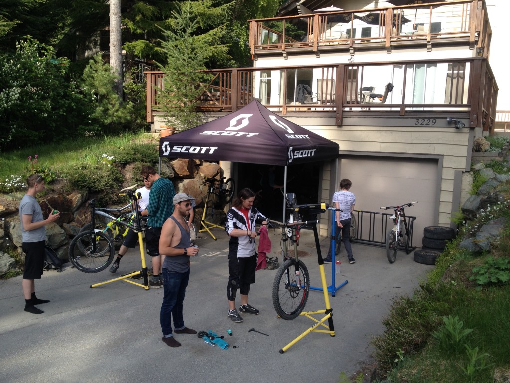 The epic bike repair workshop at our lodge